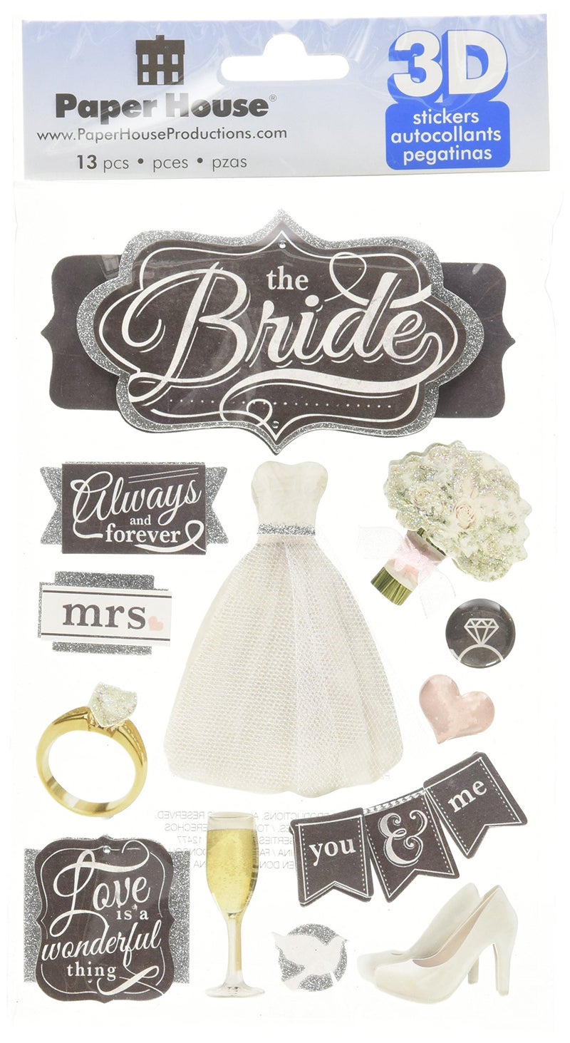 Paper House Productions STDM-0254E 3D Cardstock Stickers, The Bride (3-Pack) - Image 1